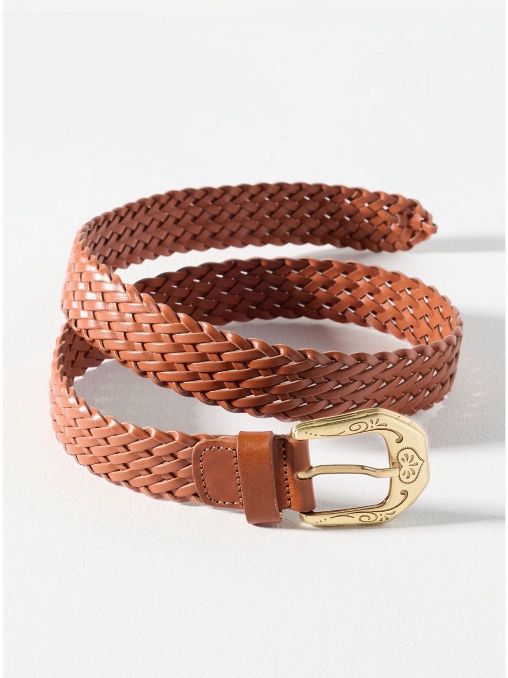 Anthropologie Brown Leather Woven Western Belt
